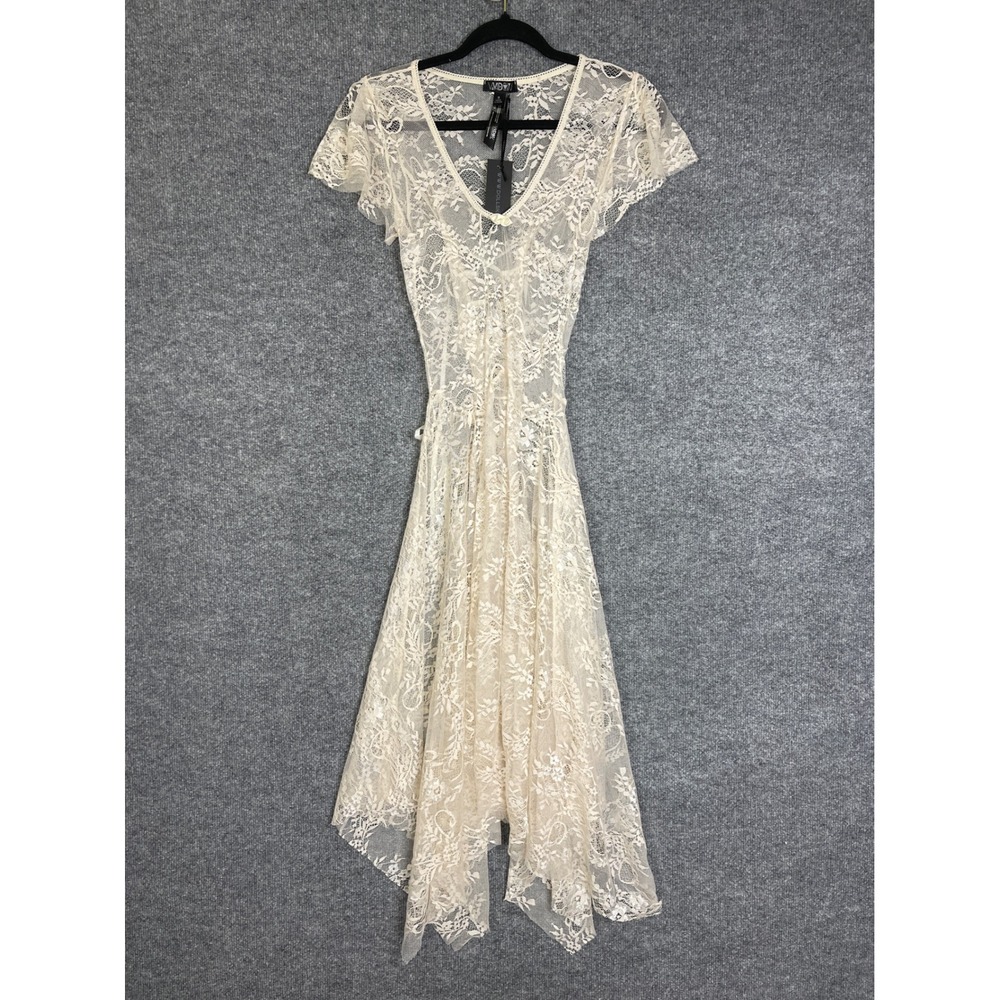NEW Dolls Kill Widow Lace Dress Small Goth Sheer High Low Back V-Neck